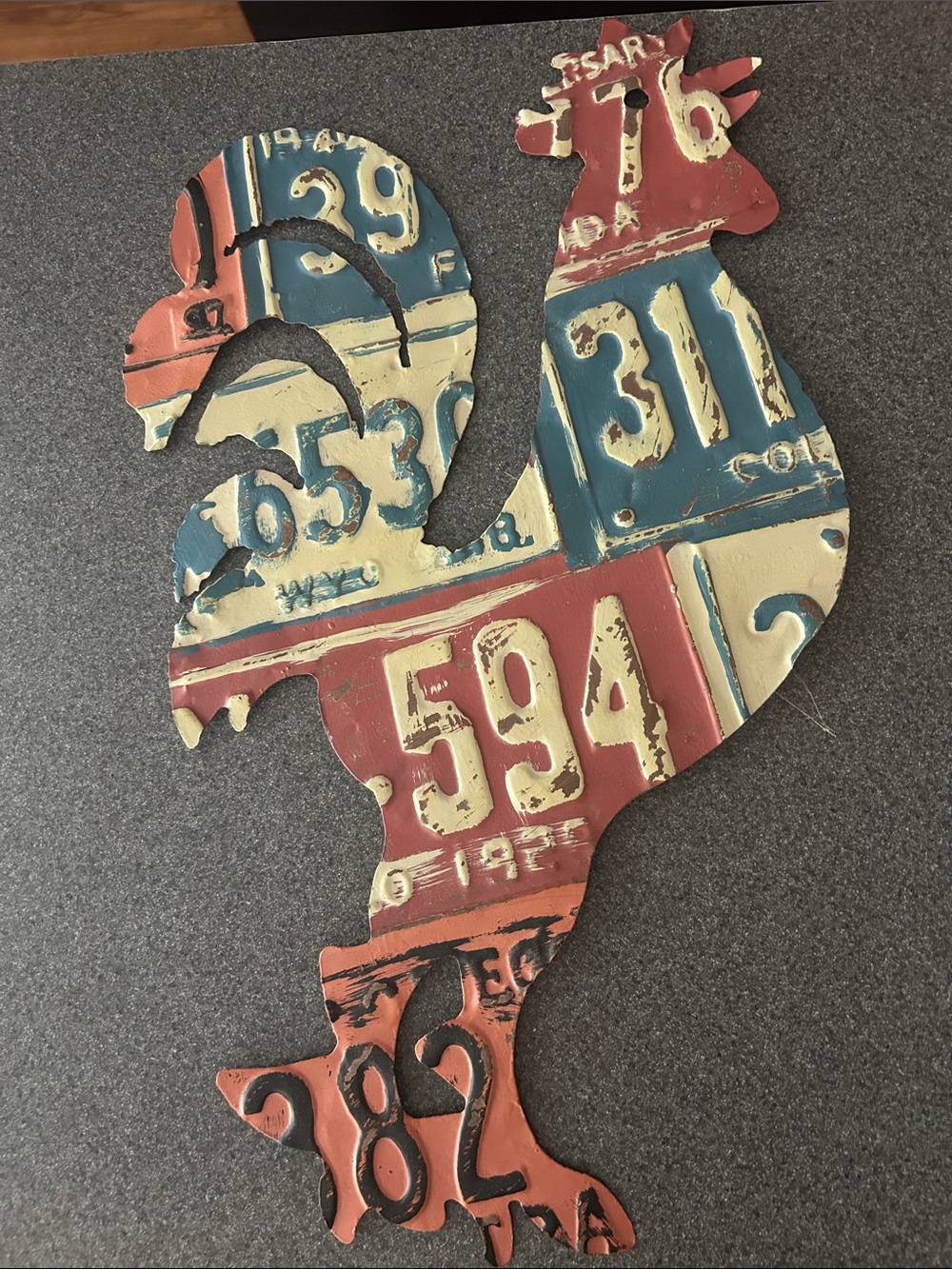 Rustic Rooster Wall Decor in Red, Blue & Cream